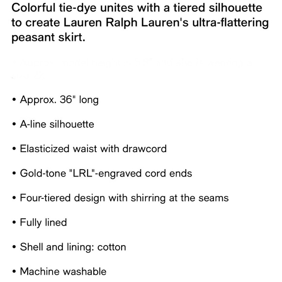 Ralph Lauren Navy & White Tie-Dye Tiered Peasant Skirt Size XL (Size 12) - Picture 8 of 8